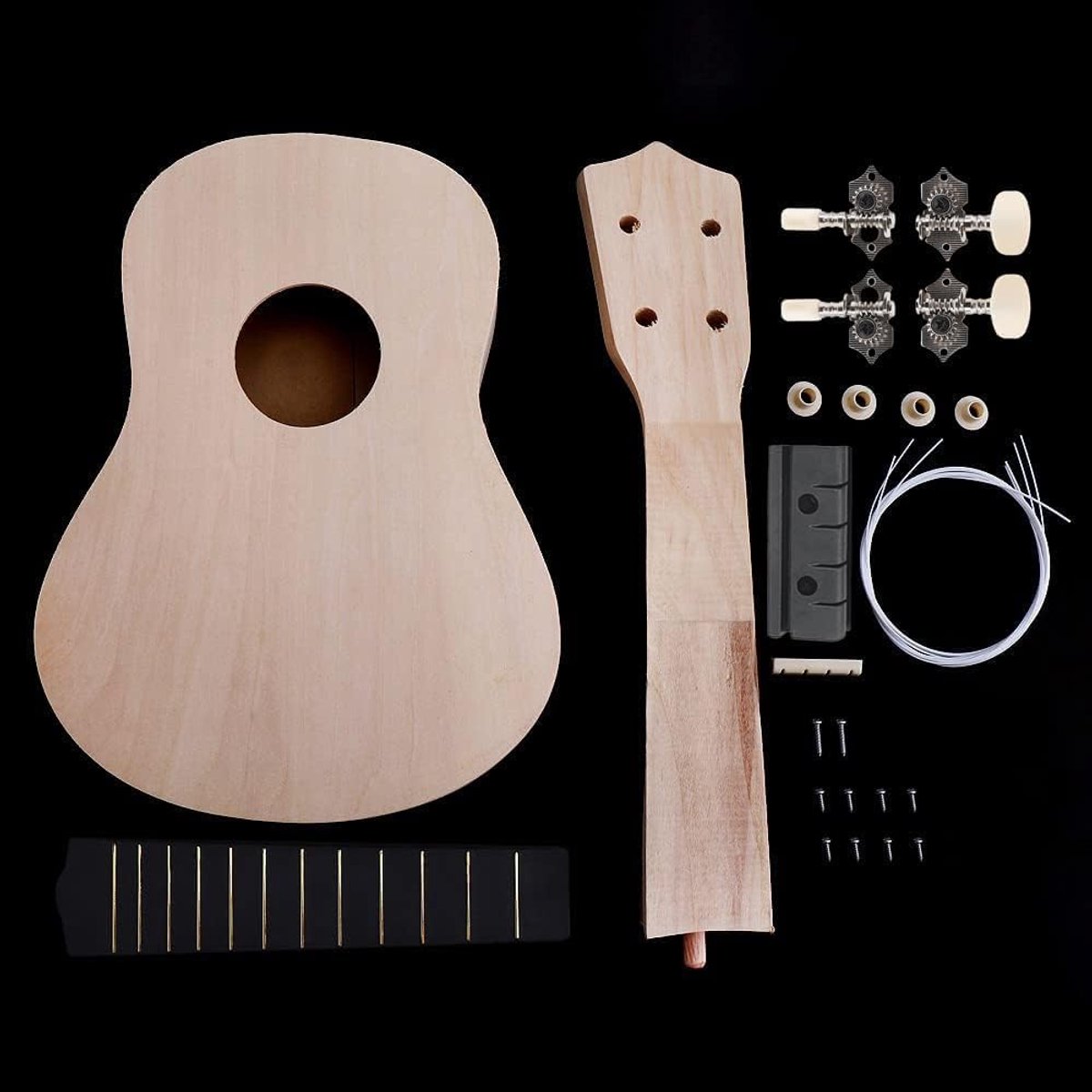 SnelShoppen - OriGlam Ukulele 53,3 cm Doe-Het-Zelf Set - Hawaiiaanse Sopraan Ukulele met Montagegereedschap voor Vrienden, Familie, Amateurs en Kinder