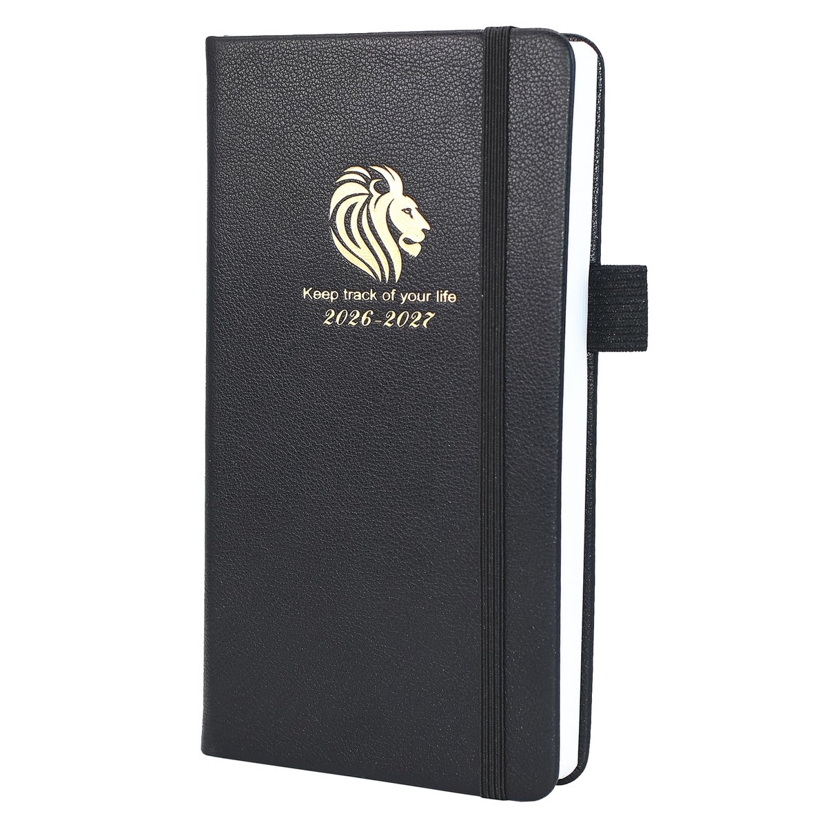 SnelShoppen - Dagboek 2026-2027 - 18 maanden halfjaardagboek met lederen hoes, A6 Pocket Week to View, week- en maandplanner met penlus, zwart voor sc