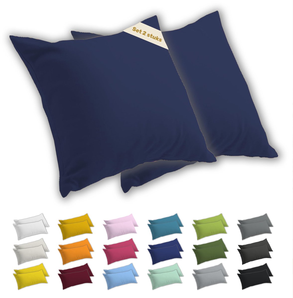 SnelShoppen - Kussenslopen 60x60 cm Set van 2 – Zachte Ademende Jersey Katoen Kussenhoezen met YKK Ritssluiting – Galaxieblauw voor Slaapkamer en Woon