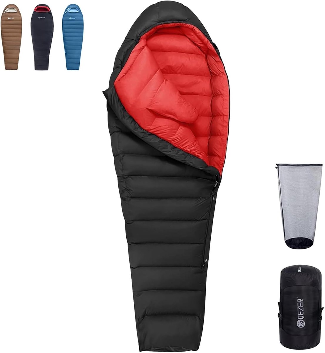 SnelShoppen - Lichte Donsslaapzak 820 g, 600 fp Dons, Compact voor 3 Seizoenen, Ideaal voor Camping, Trekking, Wandelen, Zwart, Temperatuur 2℃