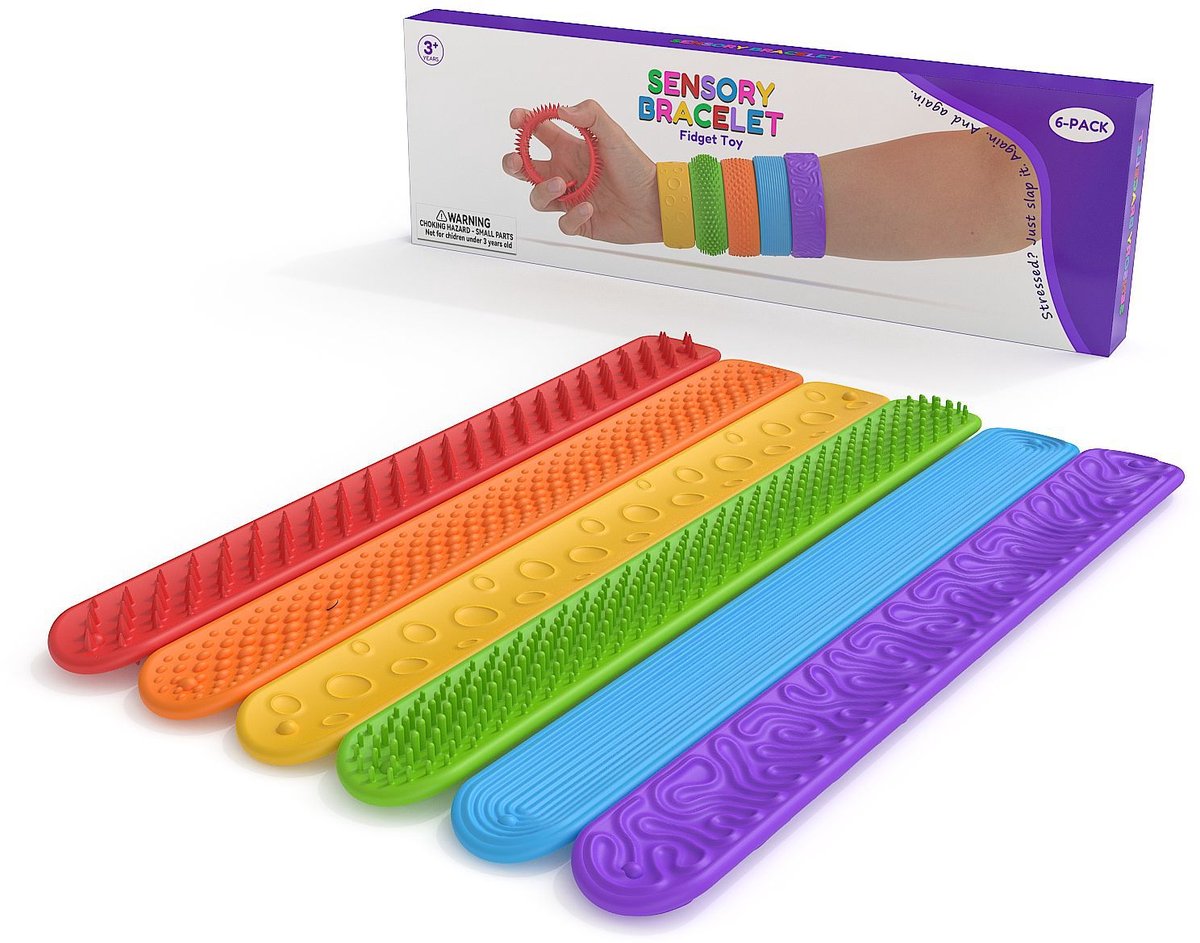 YYchan Fidget Toys - Fidget armband sensorisch speelgoed - 6 Stuks - Klaparmband met 6 Unieke Texturen - Stress verminderen & focus