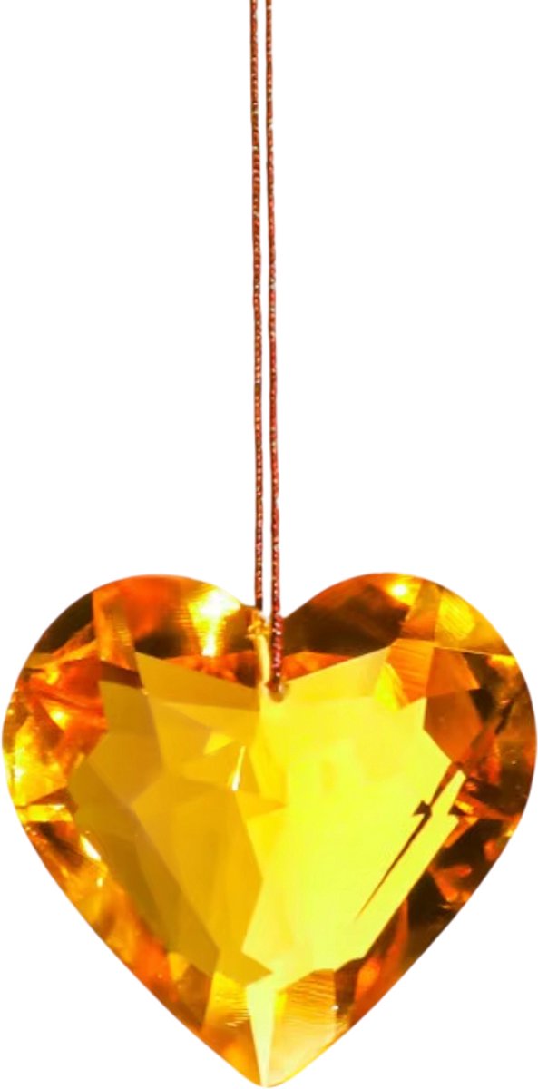 45 mm Hartvormig Kristallen Prisma Hanger – Zonnevanger, Regenboogmaker, Kristallen Windgong, Raamhanger, Suncatcher, Glas Prisma voor Knutselen & Woondecoratie - Geel