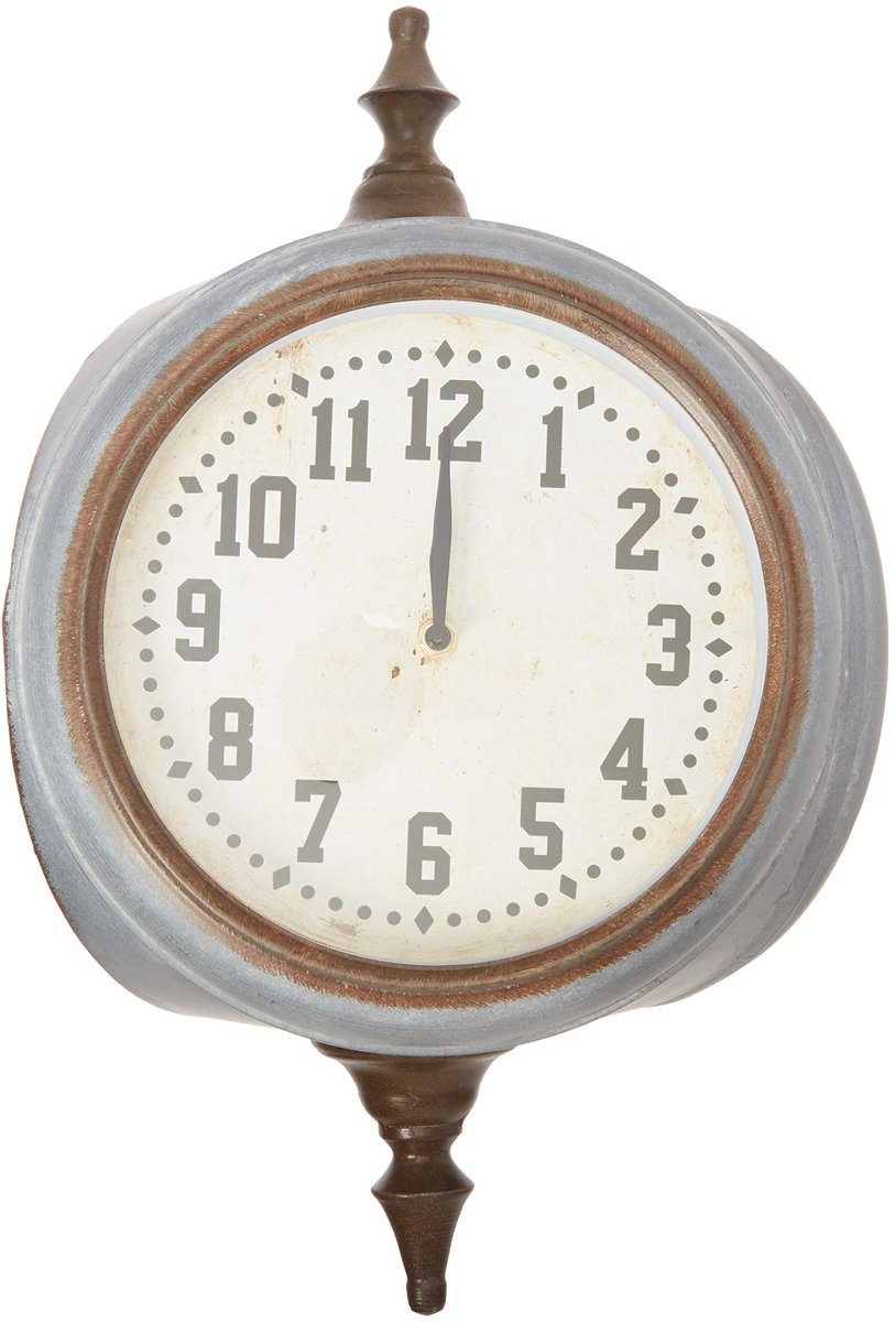 SnelShoppen - Wandklok Grijs - Tweezijdige Decoratieve Klok met Bruine Accenten - Perfect voor Woonkamer, Keuken en Kantoor - Uniek Interieurdecoratie