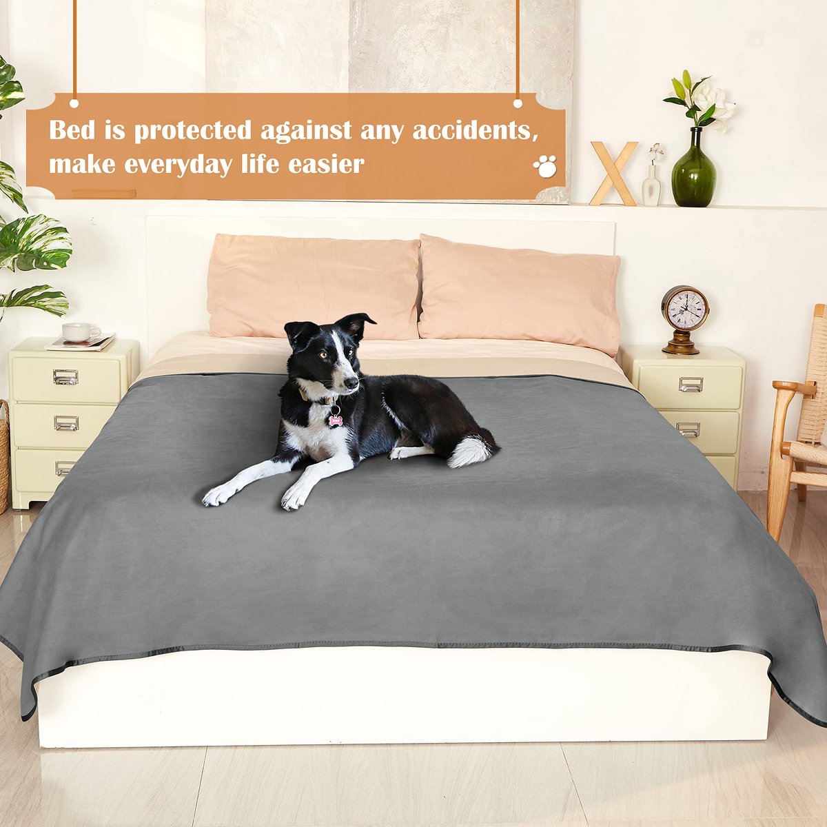 SnelShoppen - Waterdichte Deken voor Bed - Omkeerbare Fleecedeken en Bankbeschermer - Vloeistofbestendige Liefdesdeken - 203 x 152 cm Grijs/Taupe - Pe