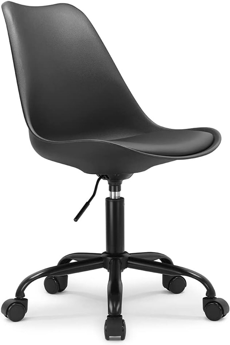 SnelShoppen - Zwarte Scandinavische Bureaustoel met Wielen - Hoogte Verstelbaar - Metalen Voet - Zwart Gelakt - Ergonomisch en Modern Design voor Thui