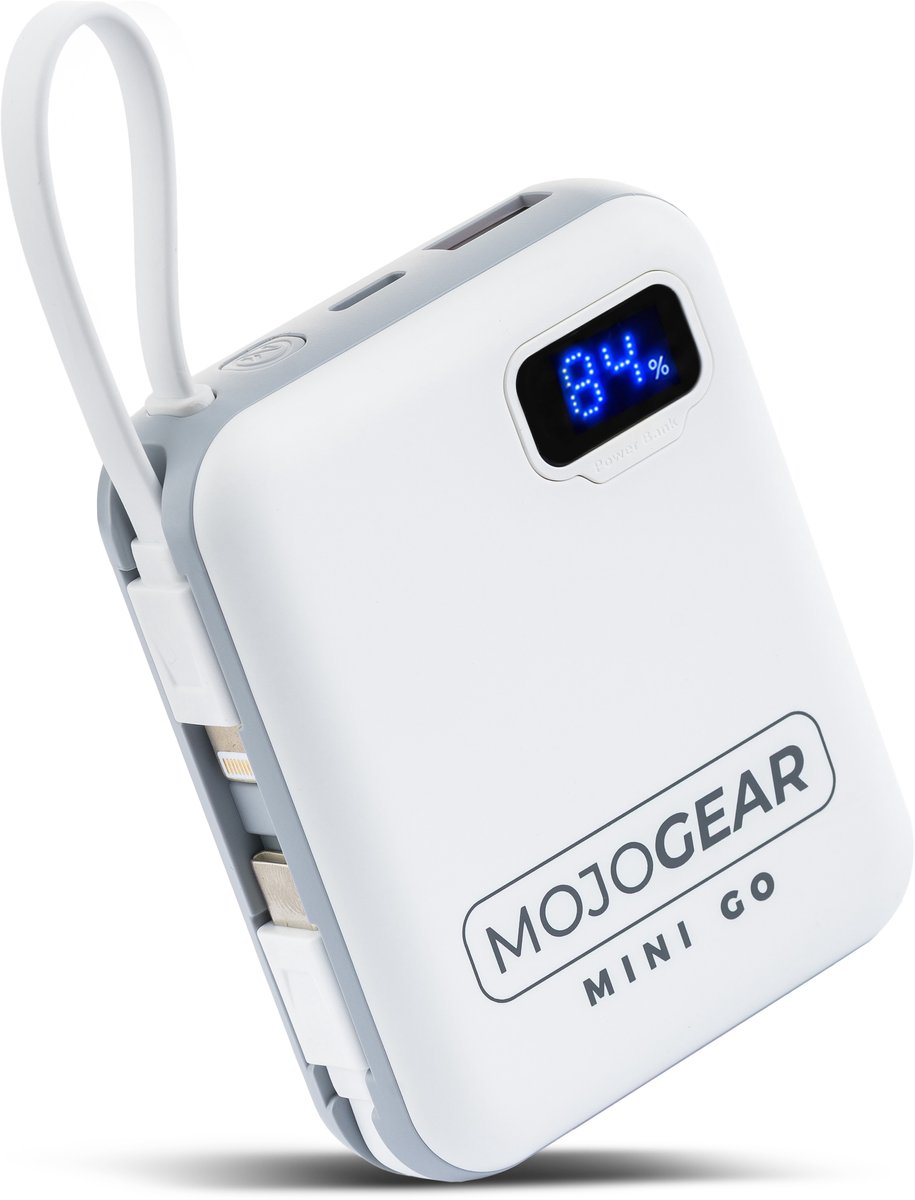 MOJOGEAR MINI GO Powerbank 10.000 mAh met Ingebouwde Kabels