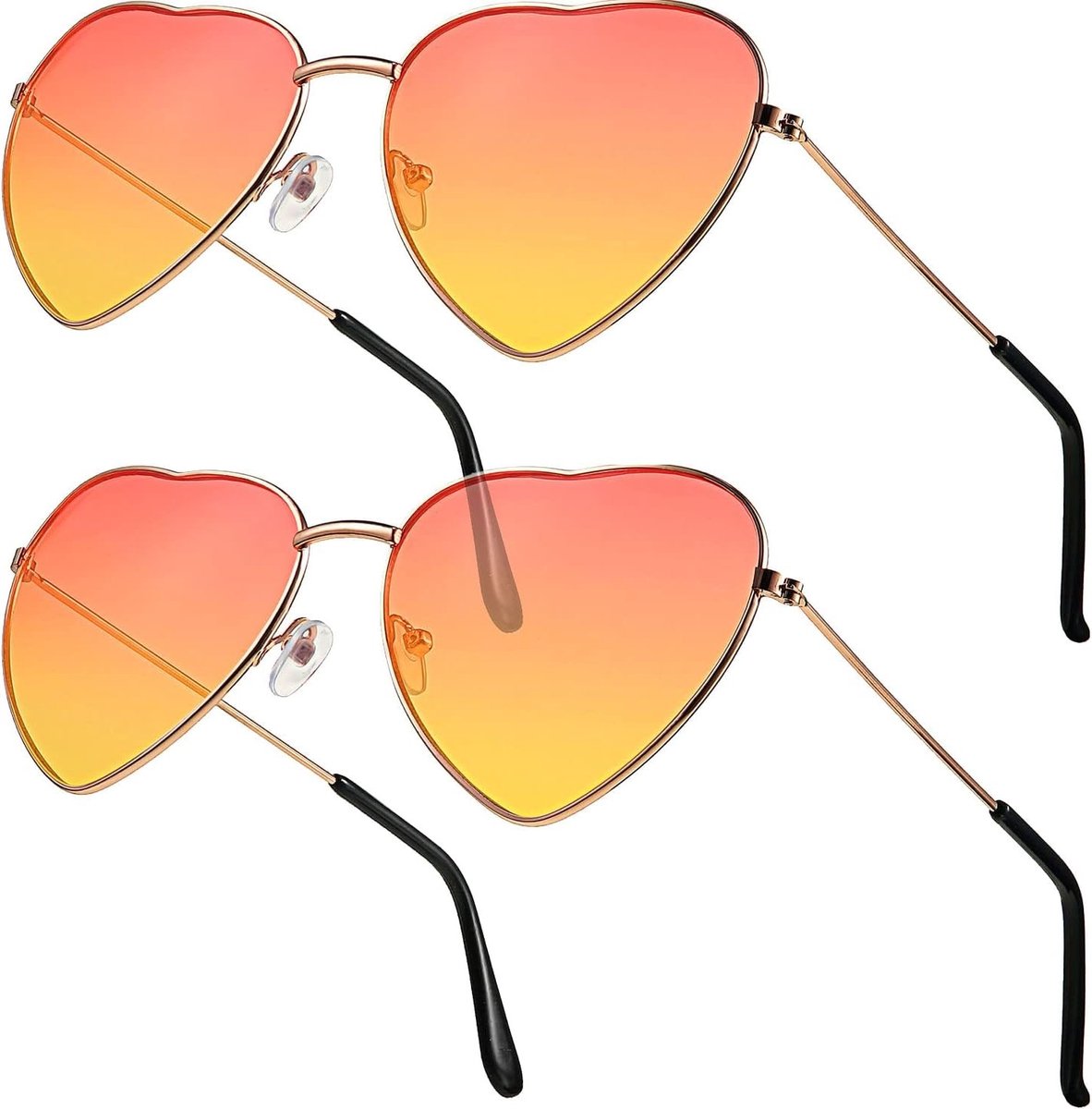 Hippie Zonnebrillen Set met Hartvorm - Vintage Retro Stijl voor Dames met Dunne Metaalrand, Perfect voor Feesten en Dansen