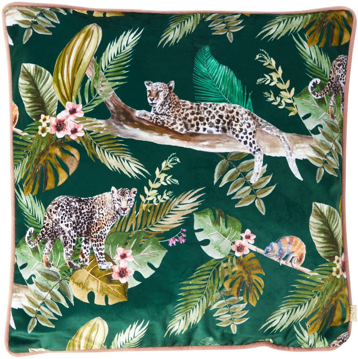 SnelShoppen - Jungle Leopard Kussenhoes 43x43cm Groen Fluwelen Stoffen Kussen voor Woonkamer en Slaapkamer, Luxe Interieurdecoratie met Handgeschilder