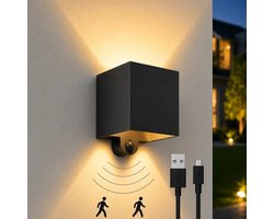 Luminize Oplaadbare buitenlamp met bewegingssensor - Aluminium - Draadloze wandlamp usb oplaadbaar - Tuinverlichting