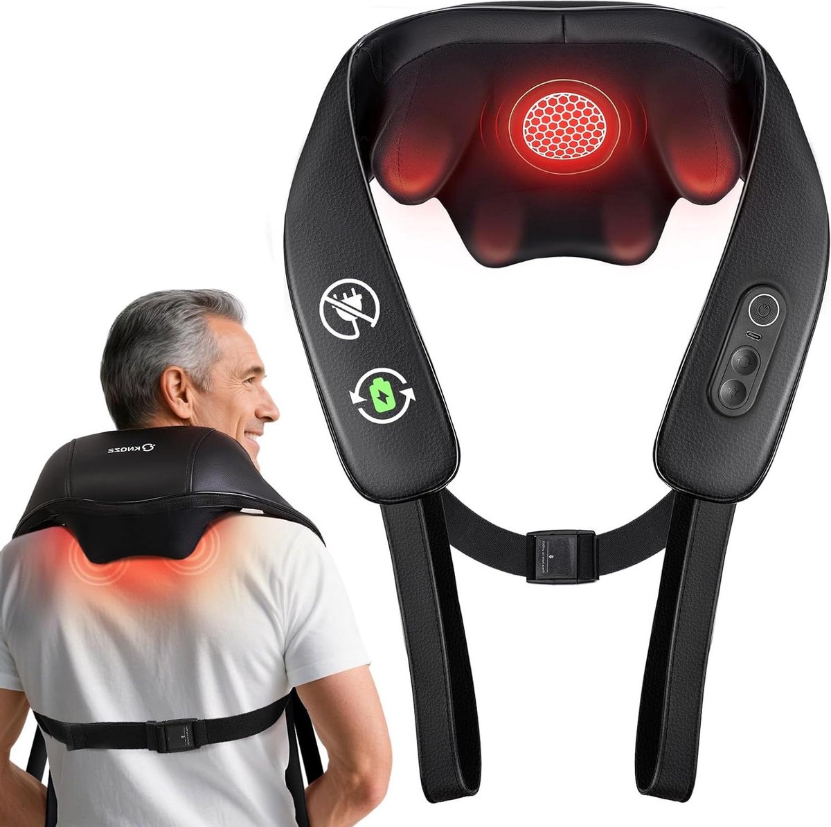 Nek Massager Draadloos - Shiatsu Massage - Spierontspanning Nek - 4D Kneedtechniek - 31x22x10 cm - Zwart