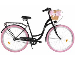Davi Lila – Stadsfiets – 28 inch – 1 versnelling – Terugtraprem/V-brake – Lage instap – 160-185 cm – Zwart/Roze