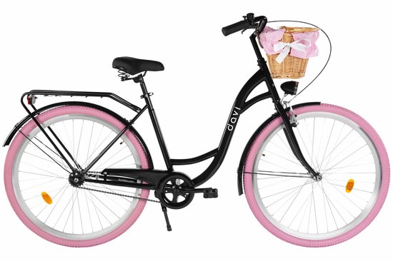 Davi Lila - Stadsfiets - 28 inch - 1 versnelling - Terugtraprem/V-brake - Lage instap - 160-185 cm - Zwart/Roze van Davi Lila — afbeelding 2