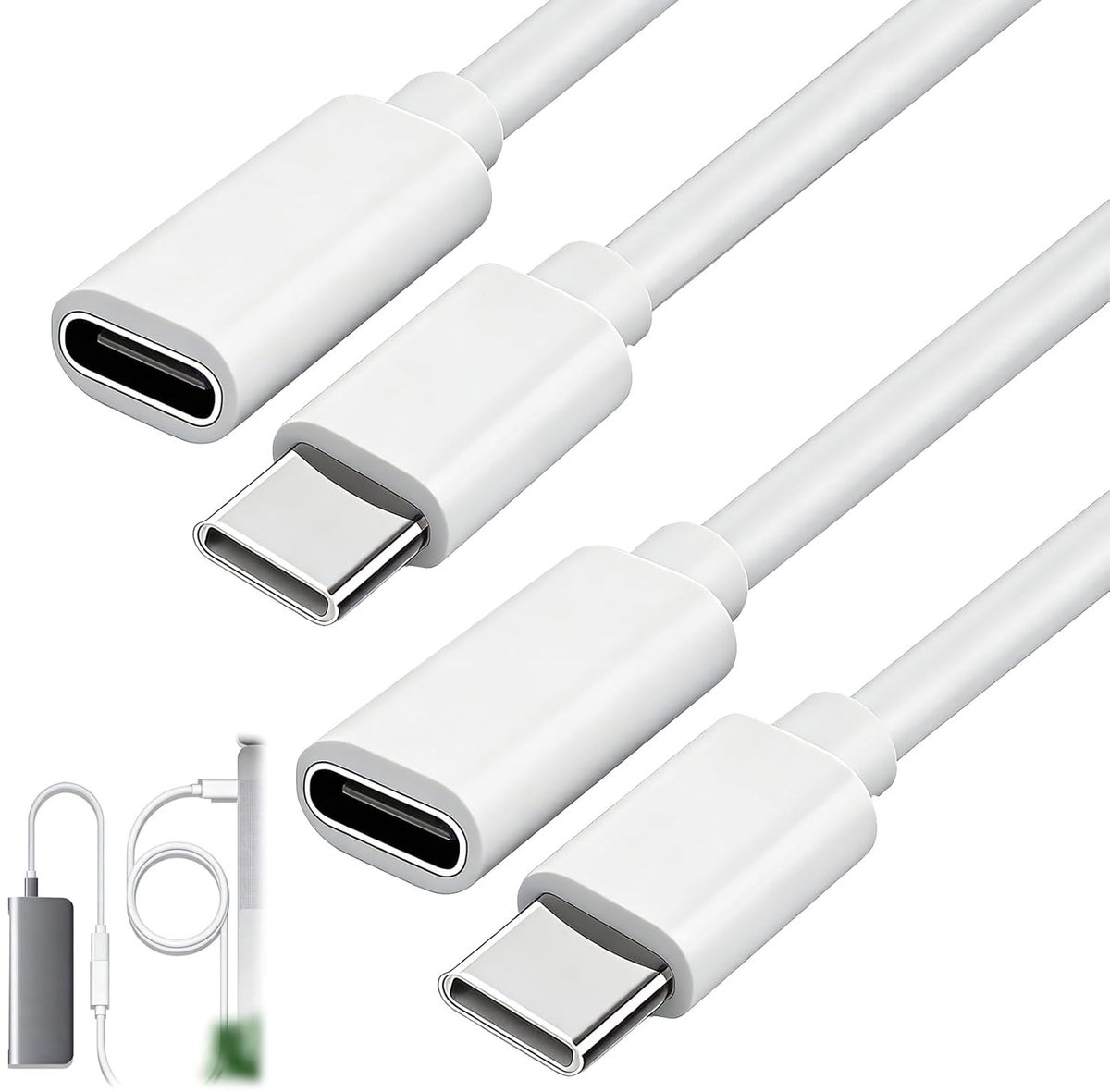 USB-C Verlengkabels 1m - Type-C Male naar Female, Geschikt voor Draadloze Opladers, Snelle Gegevensoverdracht en Opladen, Perfect voor M1 13/12, Wit