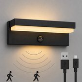 Luminize buitenlamp met bewegingssensor - solar buitenlamp oplaadbaar - draadloos op zonne-energie en USB - dag en nachtsensor - zwart