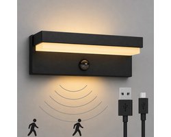 Luminize oplaadbare buitenlamp met bewegingssensor - solar en USB oplaadbaar - draadloos - dag en nachtsensor - zwart