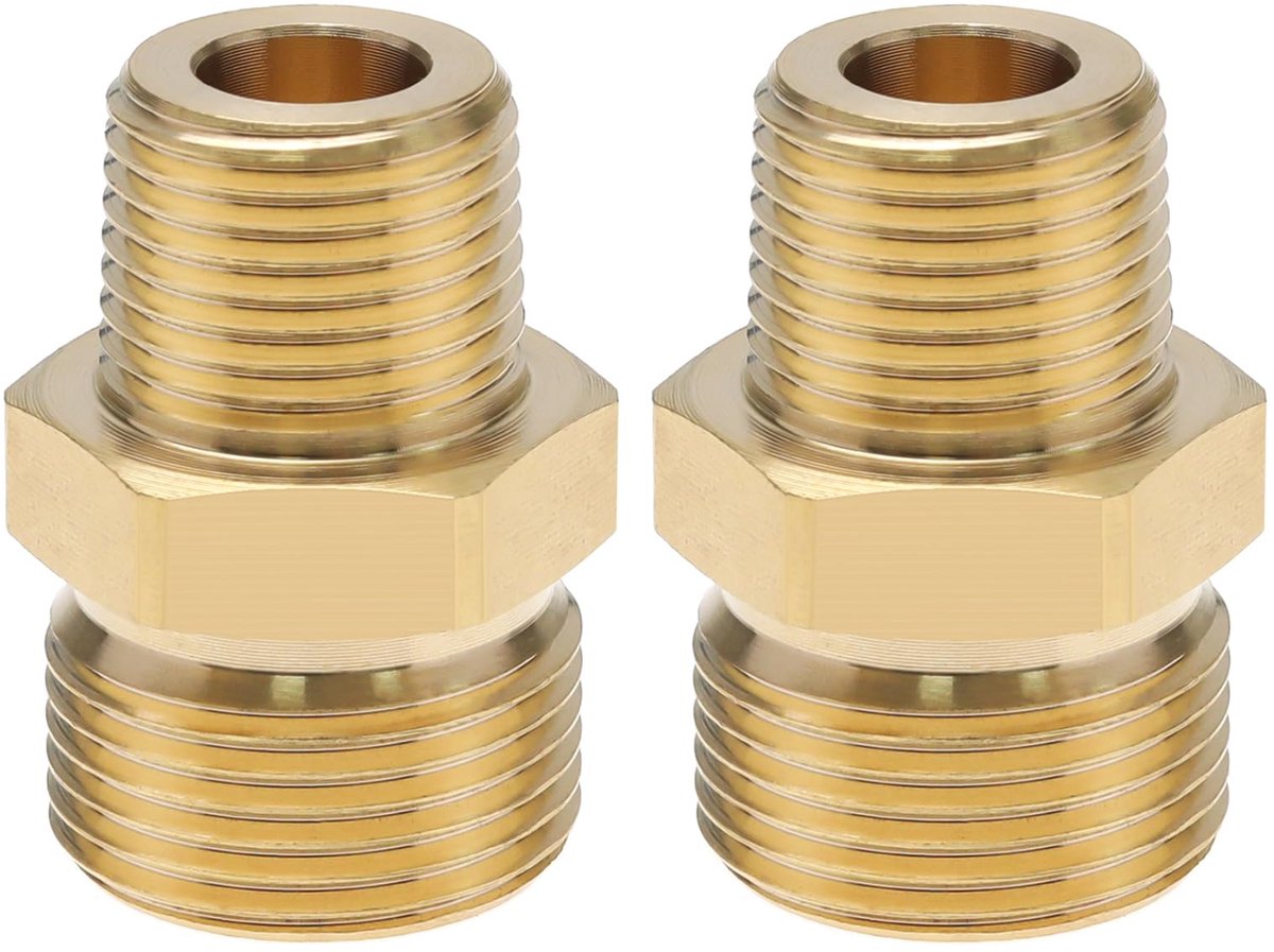 SnelShoppen - 2 Stuks Messing Hogedrukreiniger Koppeling 3/8 Inch NPT Mannelijk naar M22 14 mm Mannelijke Adapter Fitting 4500 PSI Slang Connector Con