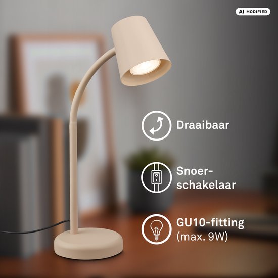 BRILONER Skriva - Tafellamp - bureaulamp - met snoer - draaibaar tafellampje - excl. GU10 - 13 x 38,5 cm - beige van Briloner — afbeelding 3