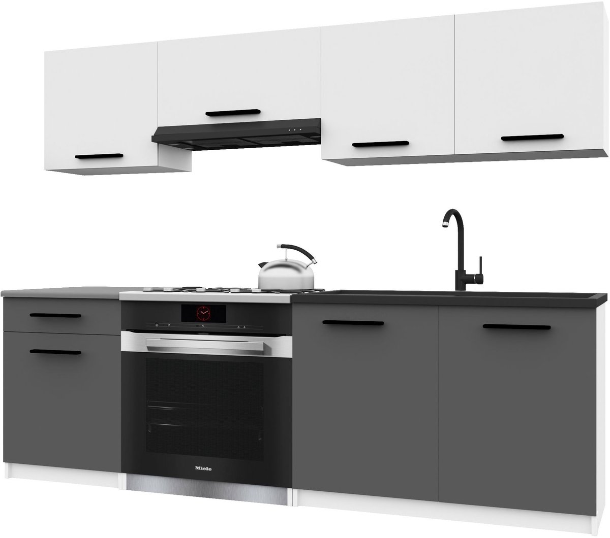 BELINI Keukenblok ITALIA 1 - Keukenmeubel Set 180 cm Wit-Grijs Mat met Werkbladen - Boven- en Onderkasten