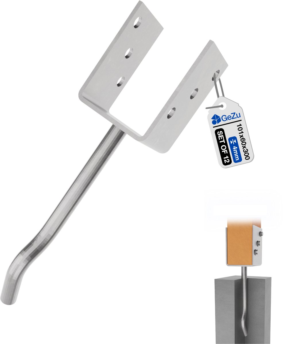GeZu Impex U Paalhouder met gebogen pen Thermisch verzinkt Set van 12 101 x 300 mm pergoladrager paaldrager paalsteun