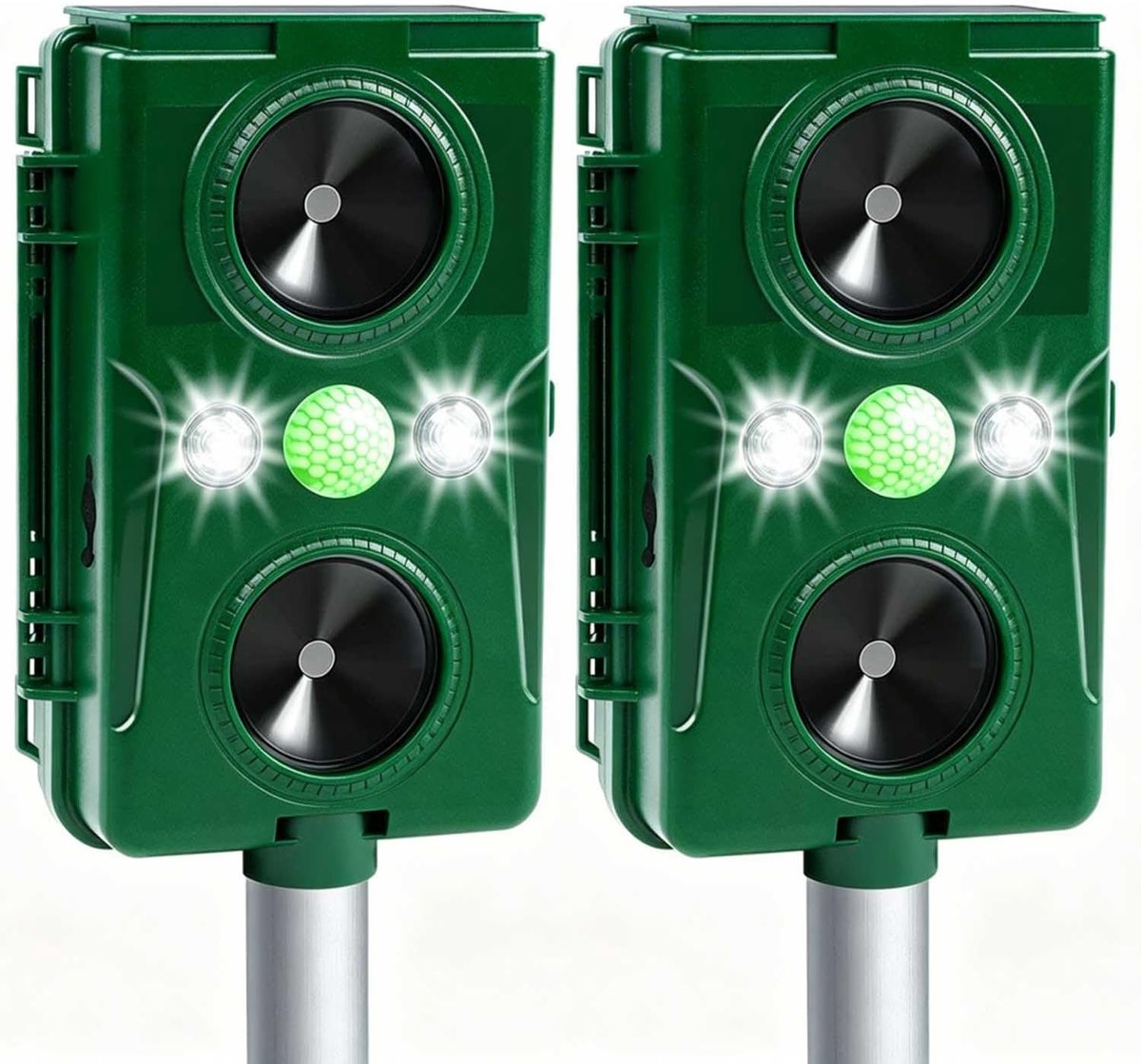 SnelShoppen - 2x Ultrasone Kattenverjager en Hondenafweer, Opladen op Zonne-energie, USB-Lader, Effectief voor Tuin en Buiten, Voorkomt Honden, Katten