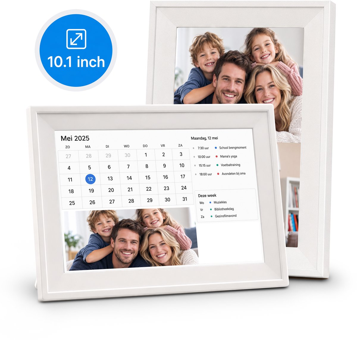 Pora&Co Digitale Fotolijst met WIFI en Takenlijst - 10,1'' Touchscreen Gezinsplanner, Maaltijdplanner, Afsprakenplanner, FotoCube App, Weekplanner, Maandplanner Digitale Kalender - Zonder Abonnement