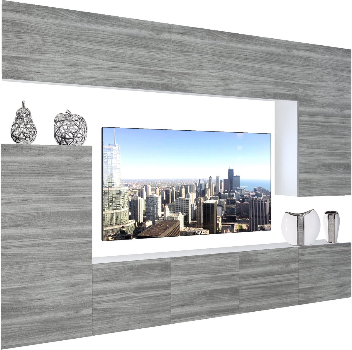 BELINI Wandmeubel NEX 8 - TV-Wandkast Set met LED-Verlichting Glamour Hout - Hoogglans Fronten