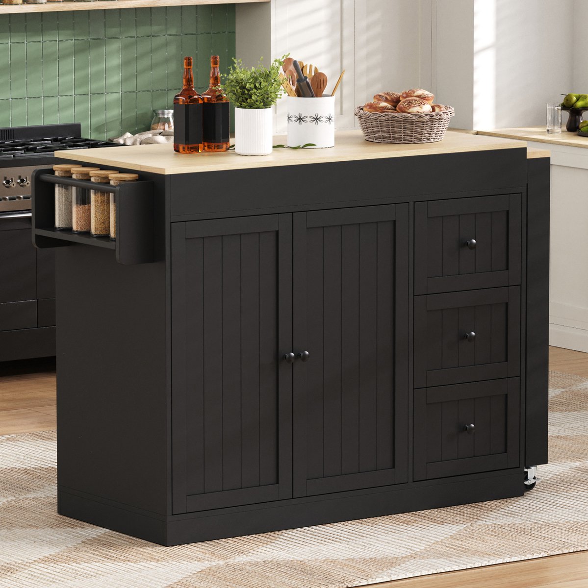 COVREO Keukenkast 112-186,8x45x93 cm zwart, MDF met uittrekbaar werkblad
