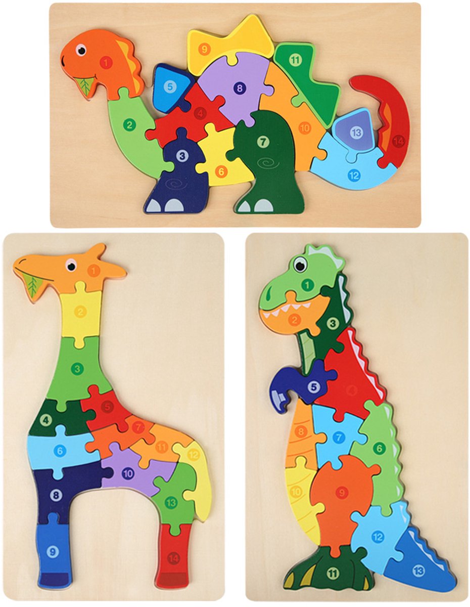 Houten Blokpuzzel-Montessori Speelgoed-3D puzzel-Kinderen-3 Jaar-Gift-Cadeau-Hertje,Kat,Puppy, Educatief Spel voor 3 4 5 6 7 Jaar, Cadeau voor Jongens en Meisjes