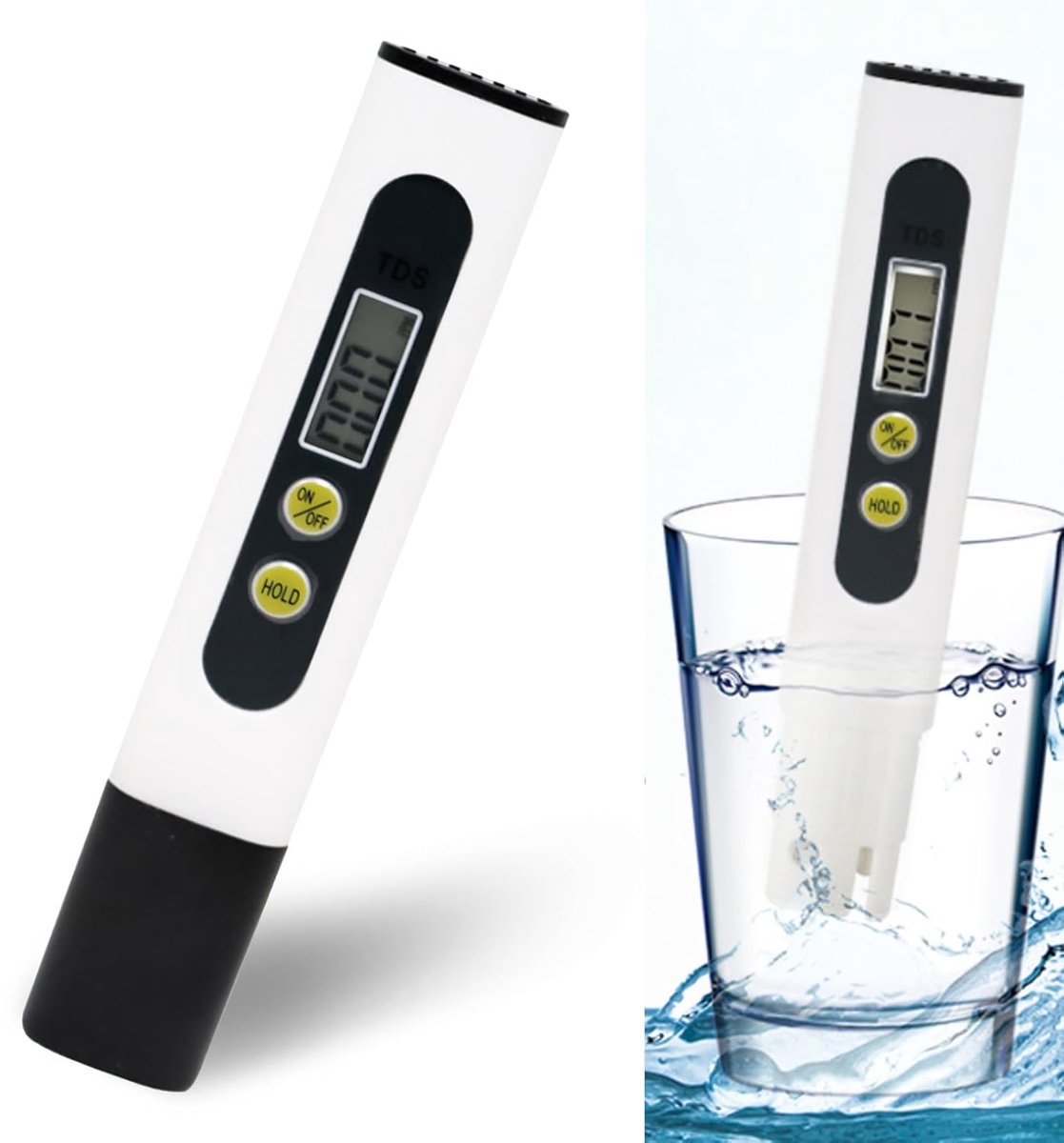 Digitale drinkwatertester — 3-in-1 multifunctionele waterkwaliteitsmeter — Meetbereik van 0–9990 ppm — Voorzien van sonde met titaniumlegering — Ideaal voor: zwembaden, thuisaquaria, reis- en survivalsets, milieuvriendelijk autowassen en meer