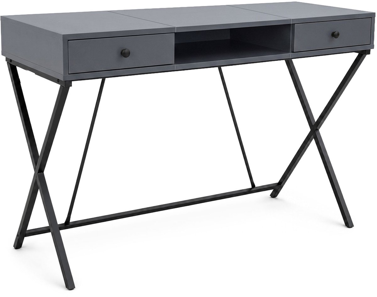 Computertafel Bureau CROSSLINE / Industrieel / Grafiet / 120 cm / 2 Lades / 1 Plank / Zwarte Poten