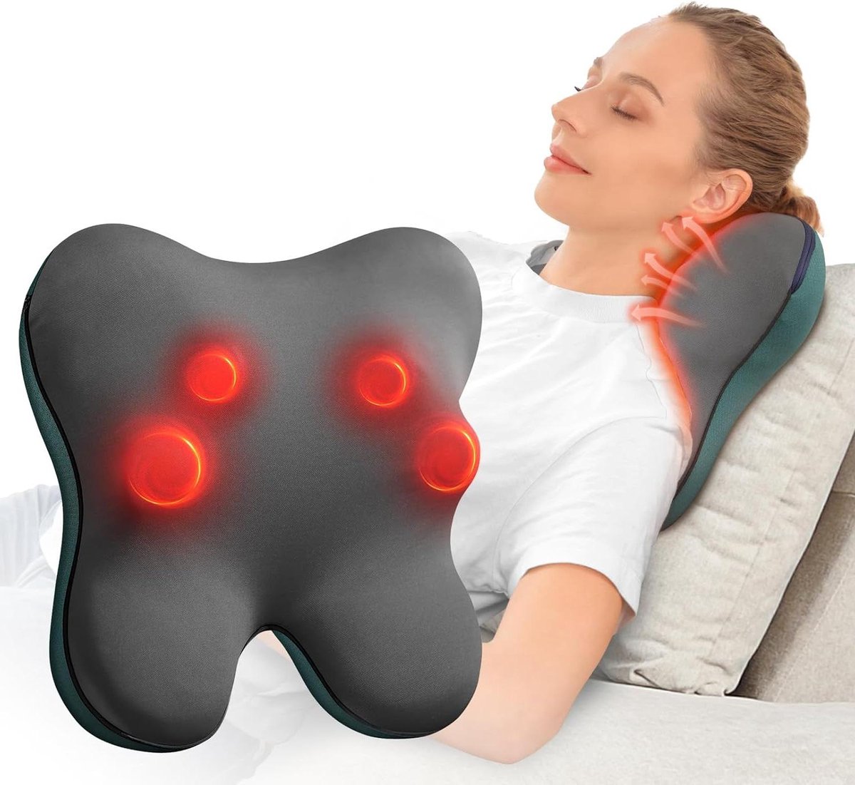 Nekmassageapparaat Rugmassageapparaat - Shiatsu Kussen - Spierontspanning Thuis - 3D Knedende Warmte - 10 cm Langer - Zwart