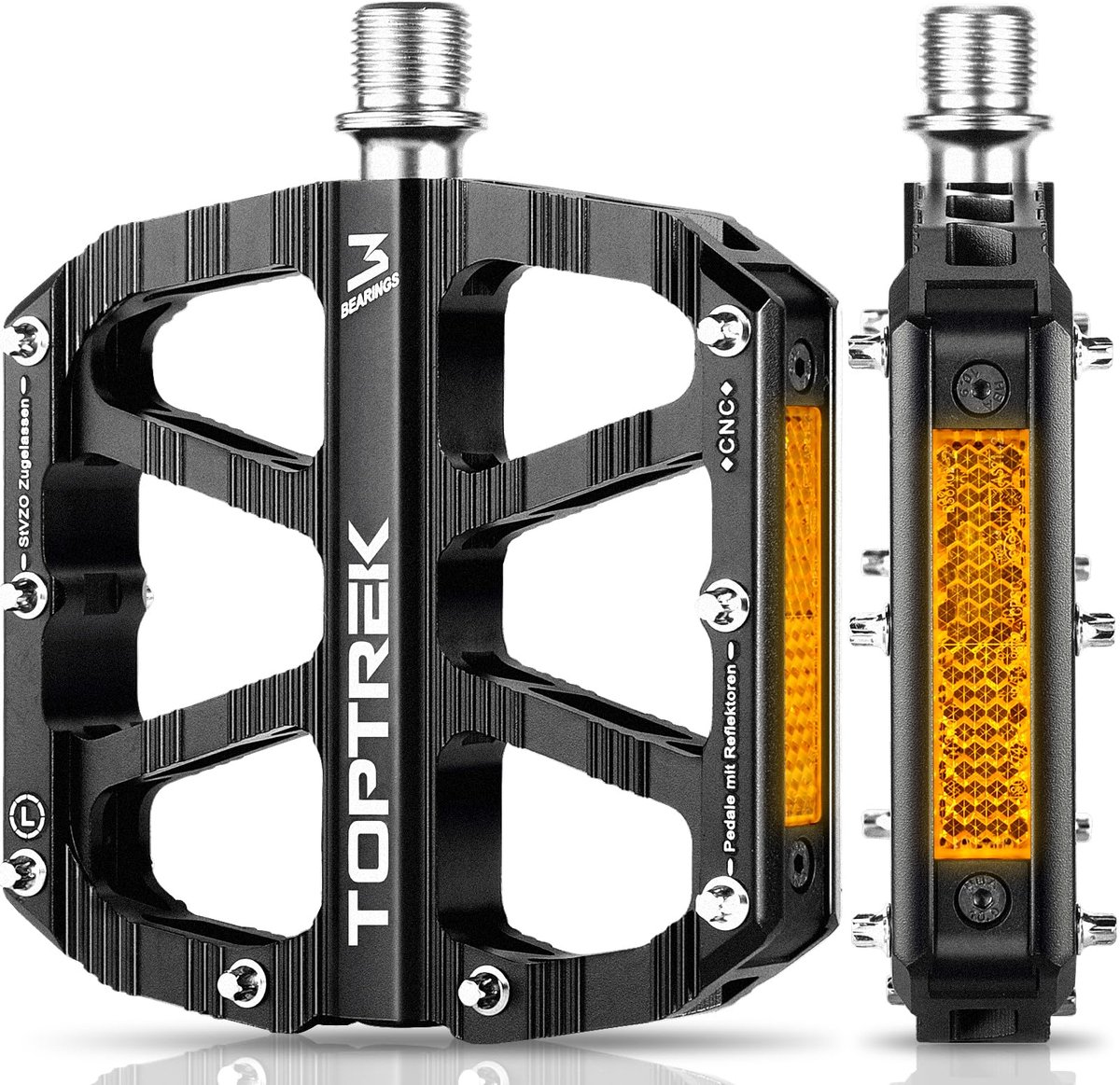 StVZO-goedgekeurde reflectoren CNC-aluminium pedalen - antislip - 3 afgedichte lagers - mountainbike BMX e-bike racefiets
