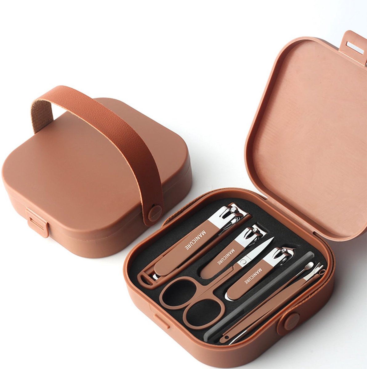 SnelShoppen - Laphontab Manicureset 8-delig, Professioneel Nagelknipper en Pedicureset, Bruin, Complete Nagelverzorgingsset voor Mannen, Vrouwen, Cade