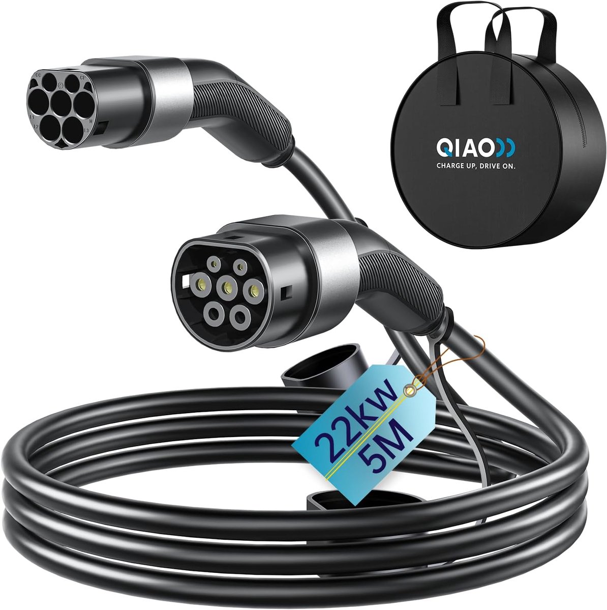 SnelShoppen - Type 2 Oplaadkabel voor Elektrische Auto's, 5M, 22kW, Snelladen, Geschikt voor EV's en PHEV's, Inclusief Draagtas, IEC 62196, Mode 3