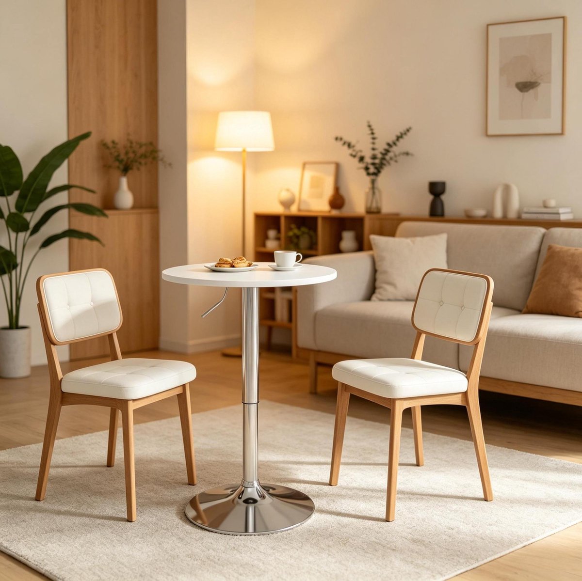 HAUSS SPOLE Statafel - Ronde Tafel Met Verstelbare Hoogte - Voor Keuken En Eethoek - MDF En Metaal - 60 X 60 X 68 88 Cm - Wit