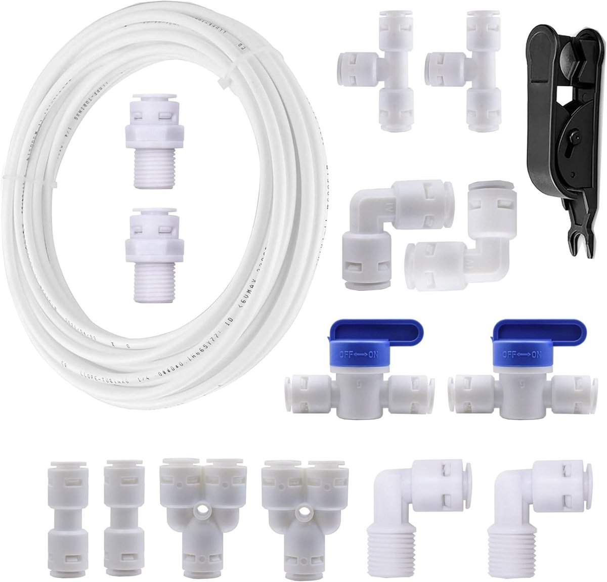 10 Meter Universele Aansluitset voor RO Waterfilter, 14 Delen, Geschikt voor 3/8 Inch Slang, Koelkast Slang en Water Slang met Afsluitklep