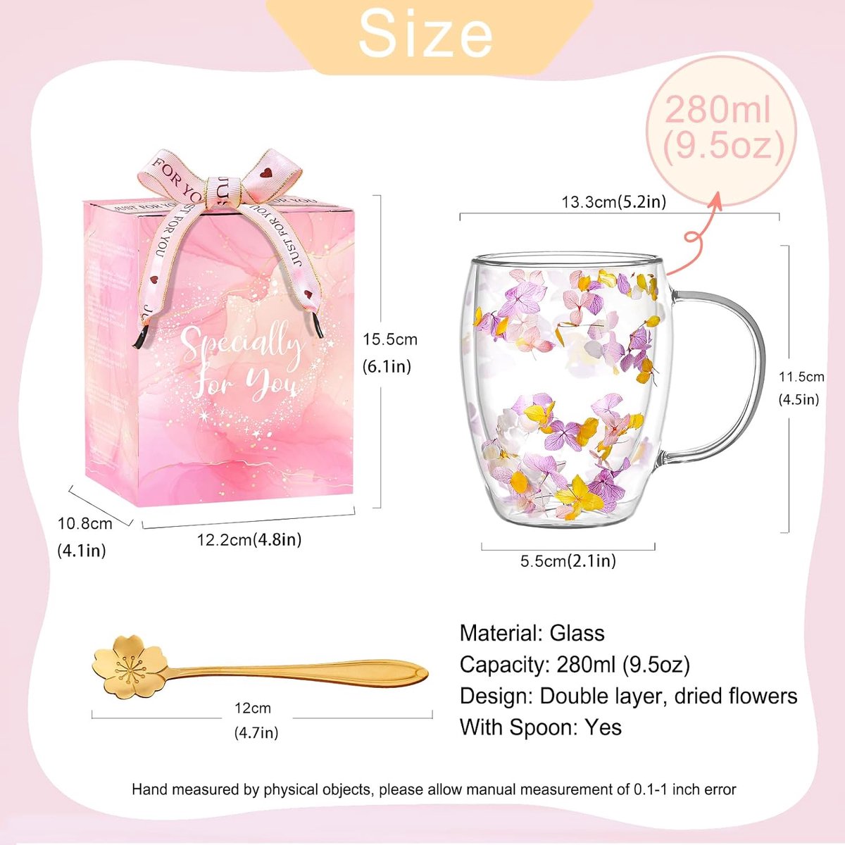 Dubbelwandige glazen koffiemokken, esthetische gedroogde bloemen kopjes met handgrepen, espressokopjes voor cappuccino koffie thee melk, geïsoleerde hittebestendige glazen mok — cadeau in Koken & Dineren - foto 5