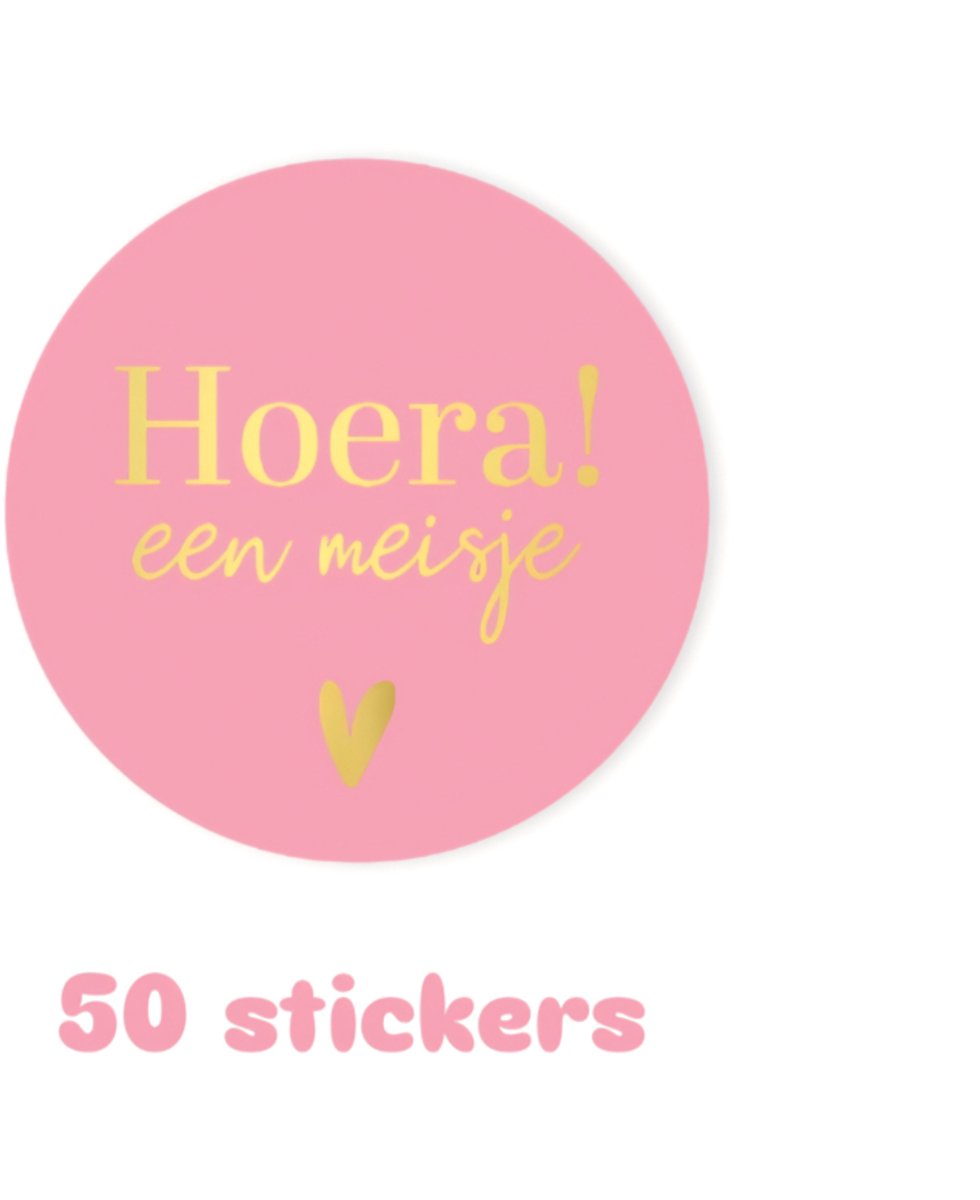 50x sticker - HOERA een meisje - geboorte - baby - leuk inpakken - Sluitstickers - cadeausticker