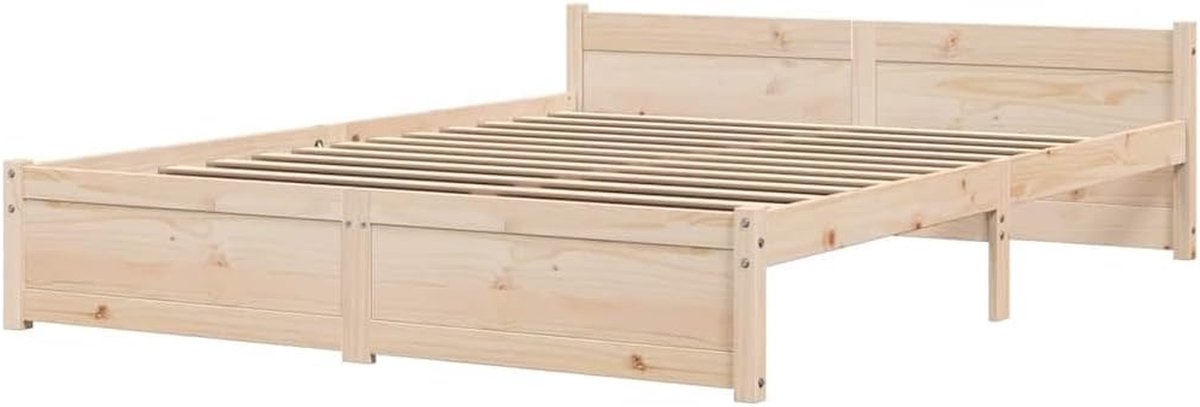 Houten bedframe - Ledikant massief - Moderne slaapkamer - Stevig grenenhout - 135x190 cm - Naturel