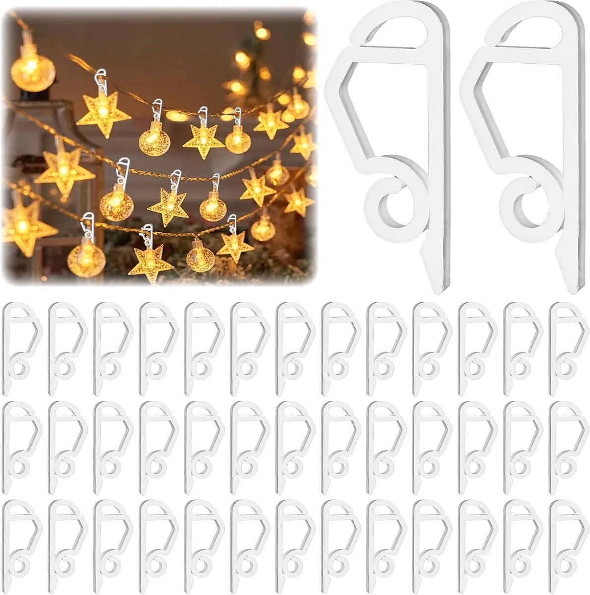 120 Stuks Kerstdecoratie Haakjes voor Sfeerverlichting - Buitenverlichting Clips voor String Lights en Deurdecoratie