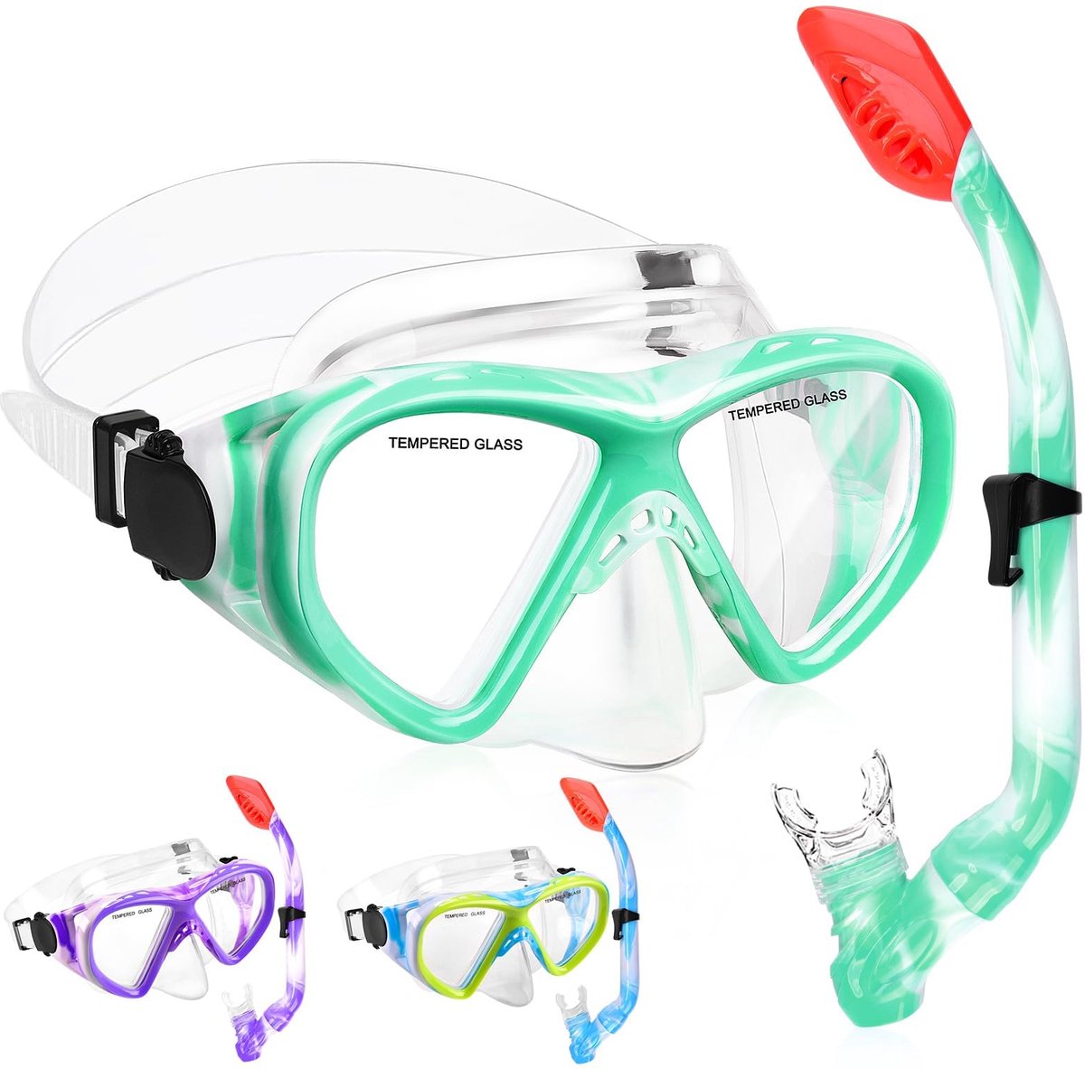 SnelShoppen - Duikbril voor Kinderen met Snorkelset - Anti-lek en Anti-condens Duikmasker voor Jongens en Meisjes - Keuze uit 3 Kleuren voor Onderwate