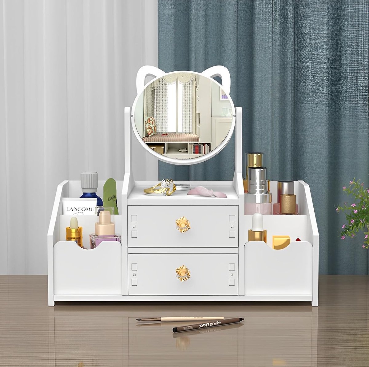 SnelShoppen - Make-up organizer met Laden, Cosmetica-organizer voor Make-uptafel, Stapelbaar Cosmetica-rek met Spiegels, Make-upopslag voor Dressoir,