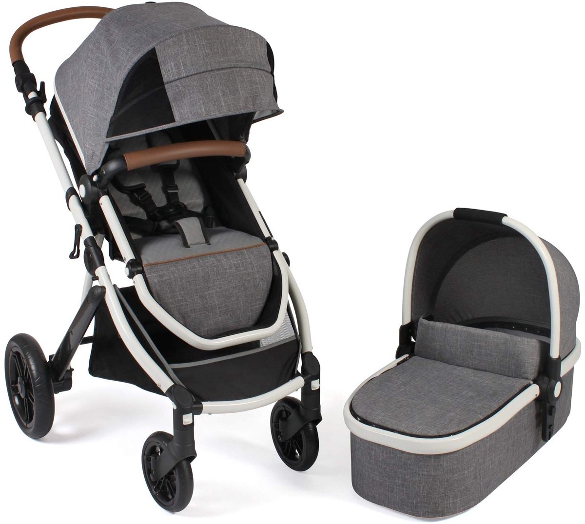 SnelShoppen - Combi-kinderwagen Torre 177 21 met Reiswieg, Sportzitje, Maxi-Cosi-adapter, Grijs, Geschikt voor Baby's, Multifunctioneel, Lichtgewicht,