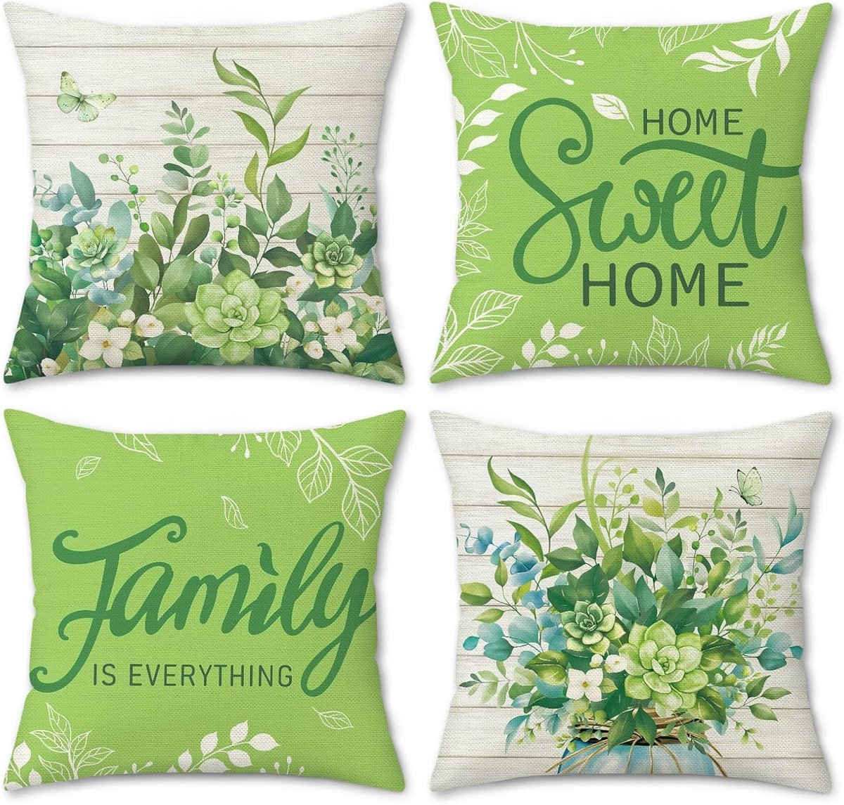 Decoratieve Kussenhoezen met Eucalyptus Bladeren 45 x 45 cm, Set van 4 voor Woonkamer en Sofa, Ideaal voor Lente en Zomer Interieur