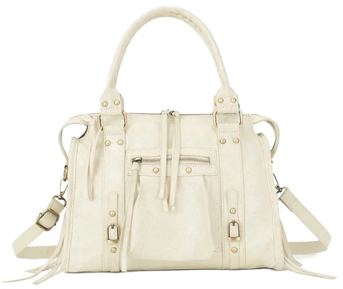 Damestas - IT Girl - Beige - City Bag -Handtas Dames - 31 × 25,5 × 14 cm - PU leer - Schoudertas met Lange Schouderriem - Ritssluiting - Meerdere Vakken - It Girl.