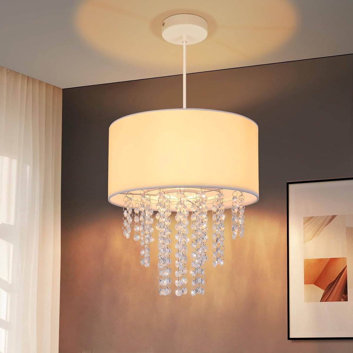 ZMH Pendant Lamp Living Room Pendelleuchte Bedroom - Pendant Lamp E27 Crystal Stoff Dining Table Lamp Hanging Modern - ShopVlot