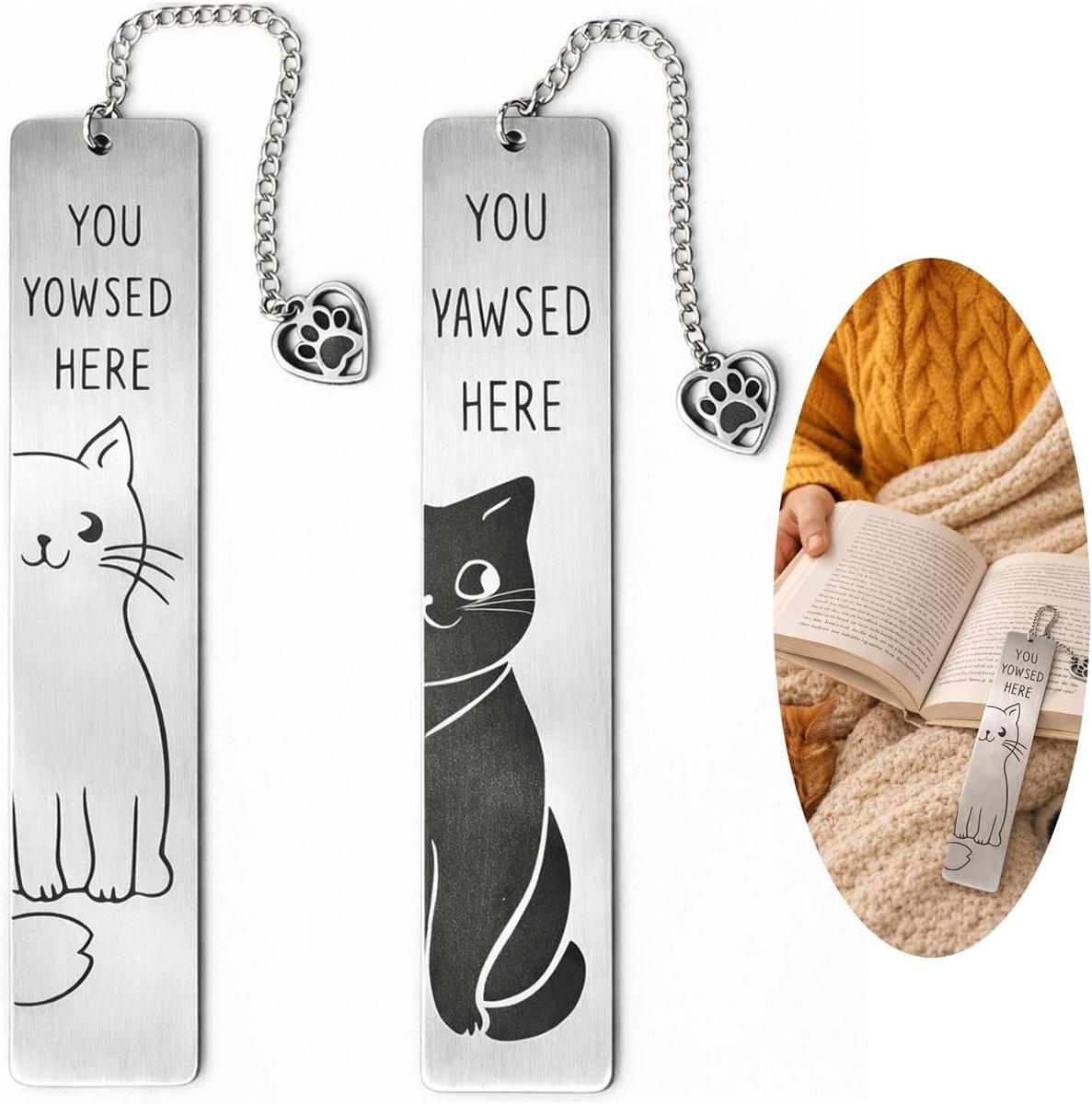 Elegante kattenboekenleggers van roestvrij staal, 2-delige set, creatieve pagina markers voor boeken, tijdschriften en notitieboeken, ideaal cadeau voor boekenliefhebbers
