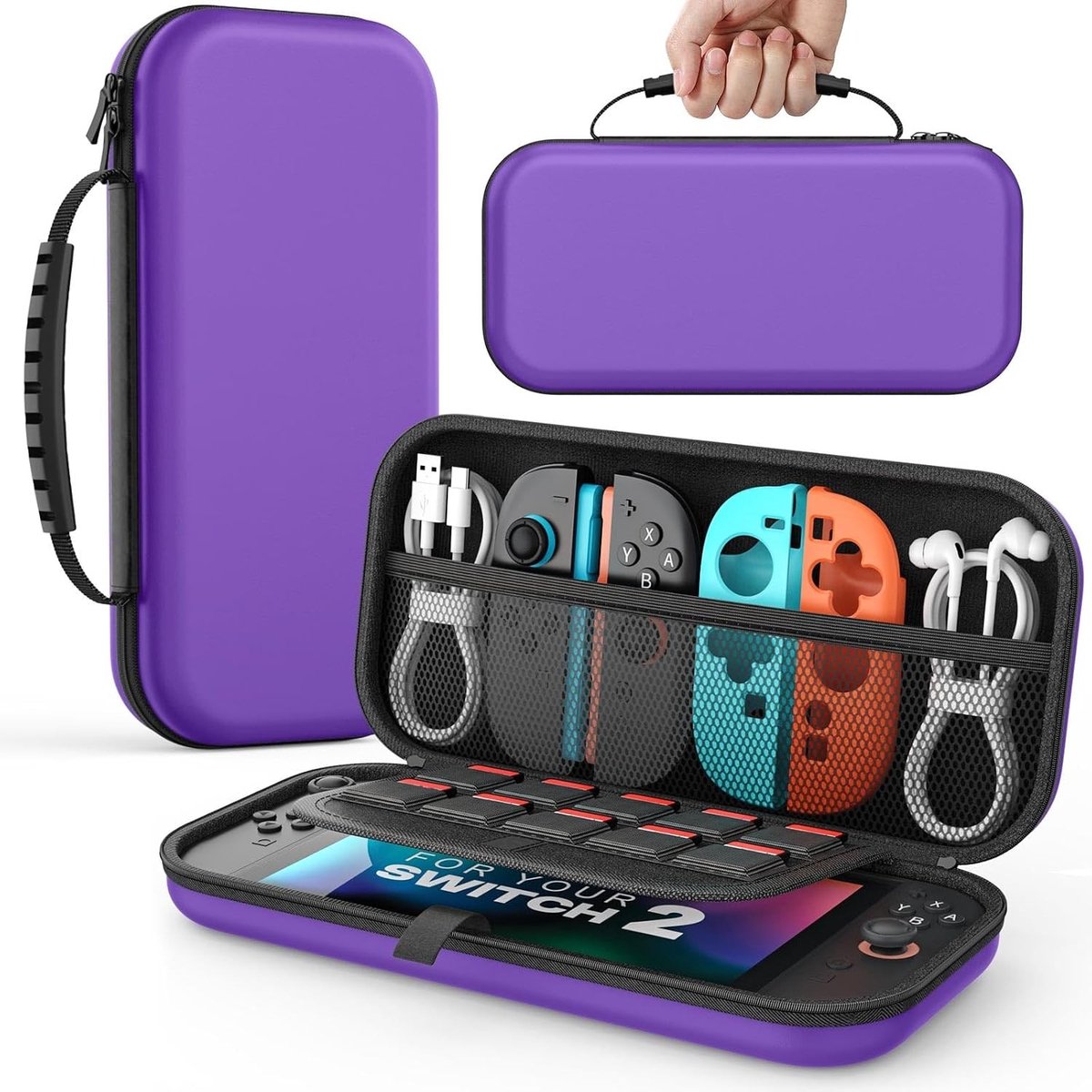Draagbare Beschermhoes voor Nintendo Switch 2 (2025) met Ruimte voor 10 Cartridges en Accessoires, Diep Paars, Ideaal voor Reizen en Bescherming van Spellen