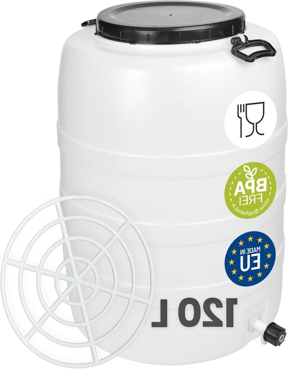Regenton met Kraan - Water Vat - Regenwater Opslag - Inclusief Persrooster - 120 Liter - Wit