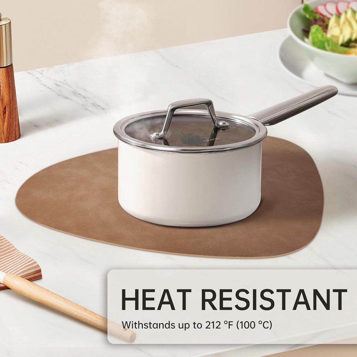 Thijox - Placemats en Onderzetters Sets van 6, Ronde Dubbelzijdige PU Lederen Tafelmatten, Warmtebestendig, Waterdicht, Wasbaar, Anti-slip, Kameel - I